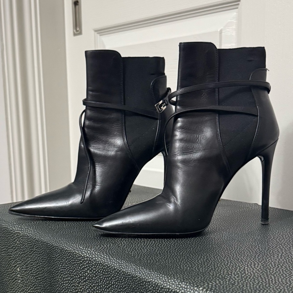 PRADA Ankle Booties Stiletto Black Napa Leather | Sz 7 US Pre❤️